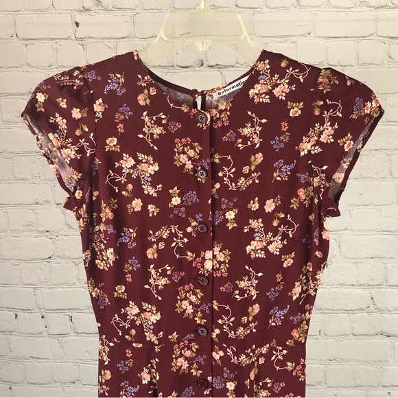 Women's Burgundy Floral Pattern Reformation Fauna Dress in Chantelle. Size 0 - Picture 9 of 16